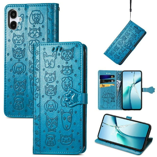 Funda Cartera FOXDOCK para Samsung Galaxy A07 , Flip PU con Relieve de Gatos y Perros, Tarjetero y Soporte