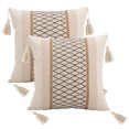 thumbnail image 1 of Fundas de almohada de 18 x 18 pulgadas, 2 piezas para sala de estar de estilo rústico, fundas de almohada de algodón y arpillera con textura de rayas tejidas estilo bohemio, 1 of 5