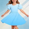 thumbnail image 2 of Ashirexll Girls Summer Dress Children Short Sleeve Round Neck Classic Back Solid Color Casual A-Line Dress for Preteen Kids, 2 of 7