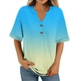 thumbnail image 4 of Olyvenn Women's Gradient Tops Summer Trendy 2025 Dressy Casual Bloues Loose Fit Half Sleeve Buttons V Neck Tshirts Shirts Light Blue XL, 4 of 6