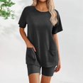 thumbnail image 2 of Jinhomg 2 Piece Short Sets for Women Oversized Comfy Short Sleeve Crew Neck T-Shirts and Elastic Waist Shorts Casual Solid Lounge Tracksuit with Pockets Dark Gray L, 2 of 5