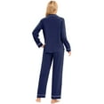 thumbnail image 6 of GEX 100% Cotton Pajamas for Women PJ Set Soft Button-Down 2 Piece Set Knitted Long Sleeve Sleepwear Loungewear Navy Blue 2XL, 6 of 7