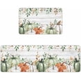 thumbnail image 2 of Fall Sage Green Pumpkin Kitchen Mat Set 2 Pcs, Thanksgiving Rustic Non Slip Kitchen Rugs and Mats, Eucalyptus Leaves Washable Kitchen Runner Rug Sets for Hallway Laundry Decor, 17"x30"+17"x47", 2 of 6