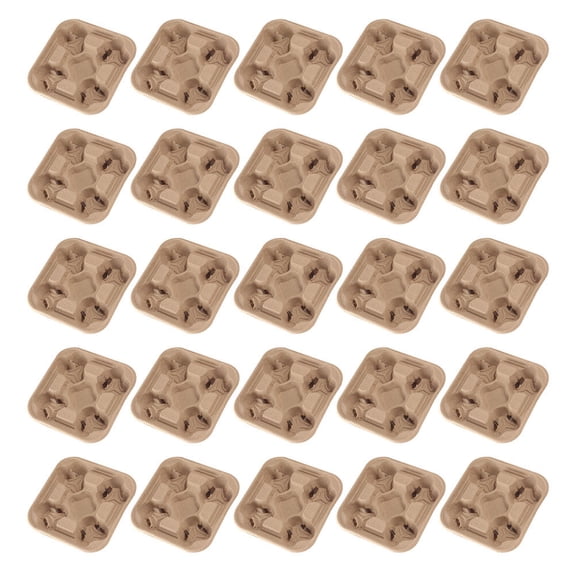BESTYASH 25Pcs Simple Practical Khaki Paper Pulp Drink Packing Box Cup Holder Tray for Restaurant and Home Use