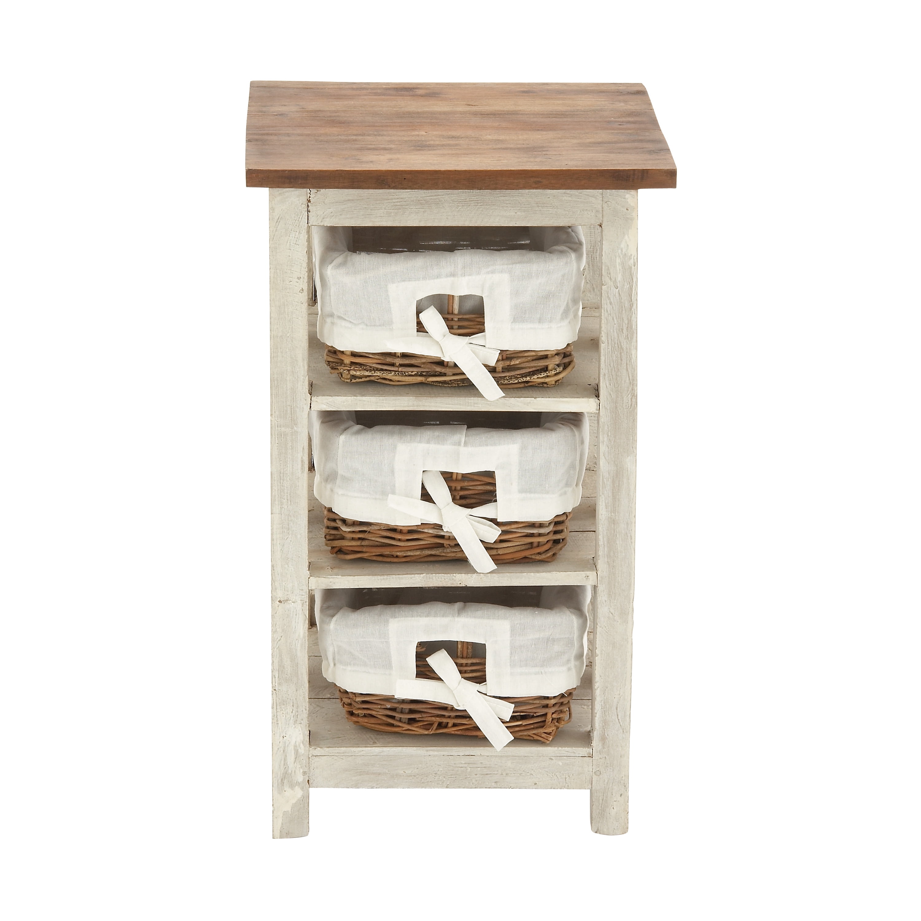 DecMode 15" x 29" White Wood 3 Baskets Storage Unit, 1-Piece