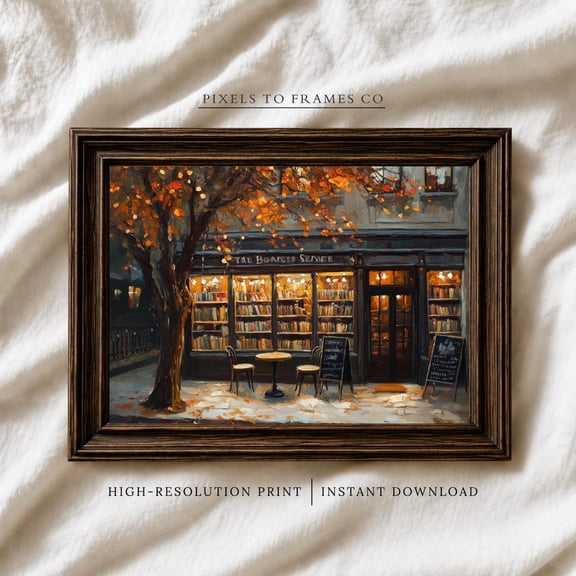 Autumn Bookstore Cozy Bookshop Street Vintage Fall Poster