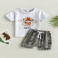 thumbnail image 2 of MesaSe Kid Boy Pants Suit  Short Sleeve  Neck Letters Print Tops + Drawstring Short Pants  Black 18-24 Months, 2 of 8