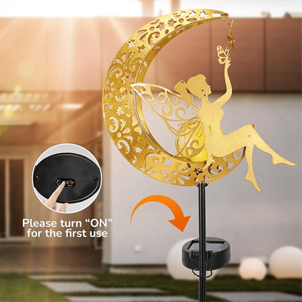 Solar Garden Lamp Statues Outdoor Decor, Fairy Moon Figurine Light Stake, Housewarming Ornament for Patio, Lawn,