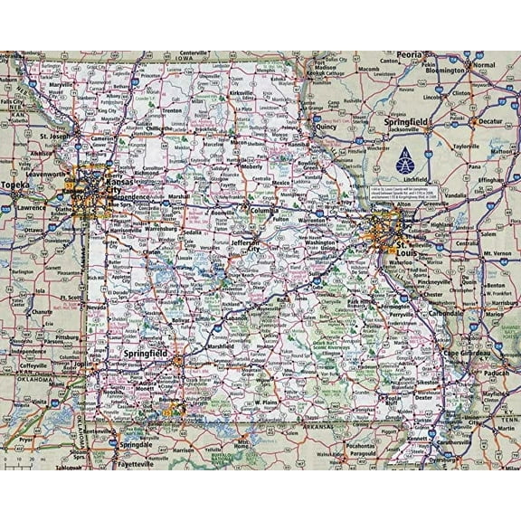 Iconic Arts Laminated 29x24 High Quality Poster: Road Map - Large detailed roads and highways map of Missouri state with all citiesMaps of