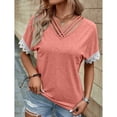 thumbnail image 2 of Blusa de verano para mujer con escote en V, manga corta y ribete de encaje, diseño entrecruzado, rosa XXL, 2 of 6