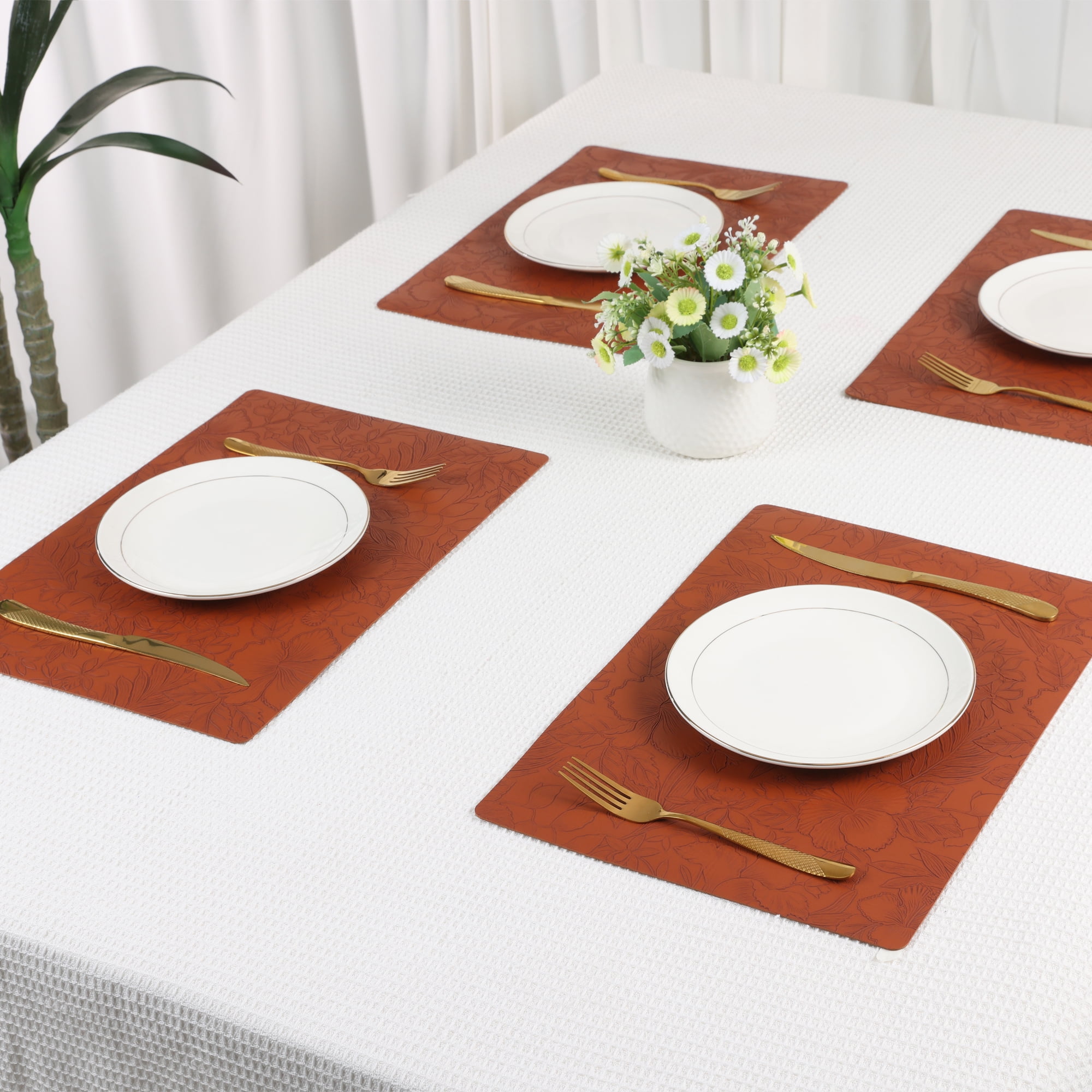 Unique Bargains Set of 6 Faux Leather Placemats for Kitchen Dining Table Decor Brown