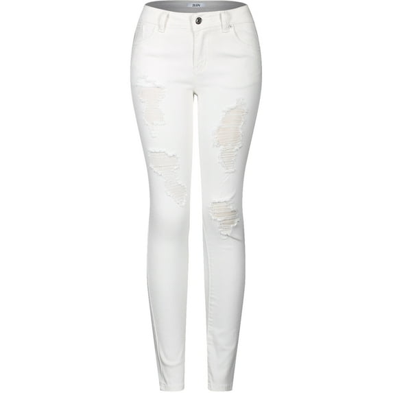 Stretchy 5 Pocket Destroyed White Skinny Jeans
