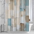 thumbnail image 3 of Abstract Shower Curtain for Bathroom Decor, Beige Blue Plaid Oil Painting Geometric Contemporary Waterproof Fabric Shower Curtain, 36"x78" Set with 12 Hooks, 3 of 9