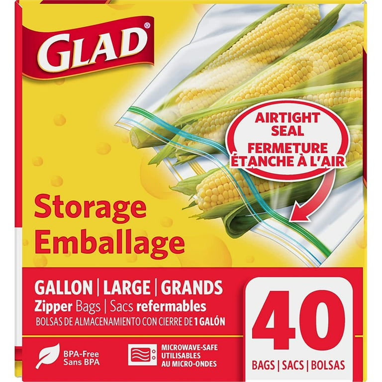 Glad Trash & Food Storage Zipper Food Storage Freezer Bags - Gallon Size -  40 Count Each (Pack