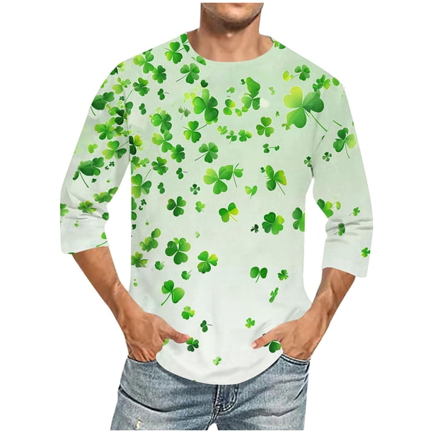 Camisetas de Manga Larga de Algodón Cuarto de Manga Cuello Redondo con Impresión Del Día de San Patricio, Moda Casual