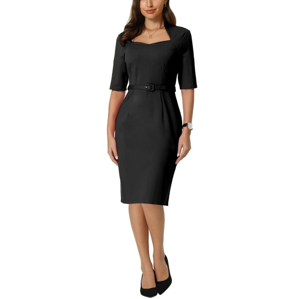 Inspire Chic Women's Sheath Dresses with Belt Vintage Sweetheart Neck Pencil Dress 2XL Black Inspire Chic Women's Sheath Dresses with Belt Vintage Sweetheart Neck Pencil Dress 2XL Black