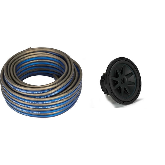 Kicker 50CVX122 CompVX 12-Inch Subwoofer, Dual 2-Ohm & 46KW1620 16AWG 20ft Speaker Wire