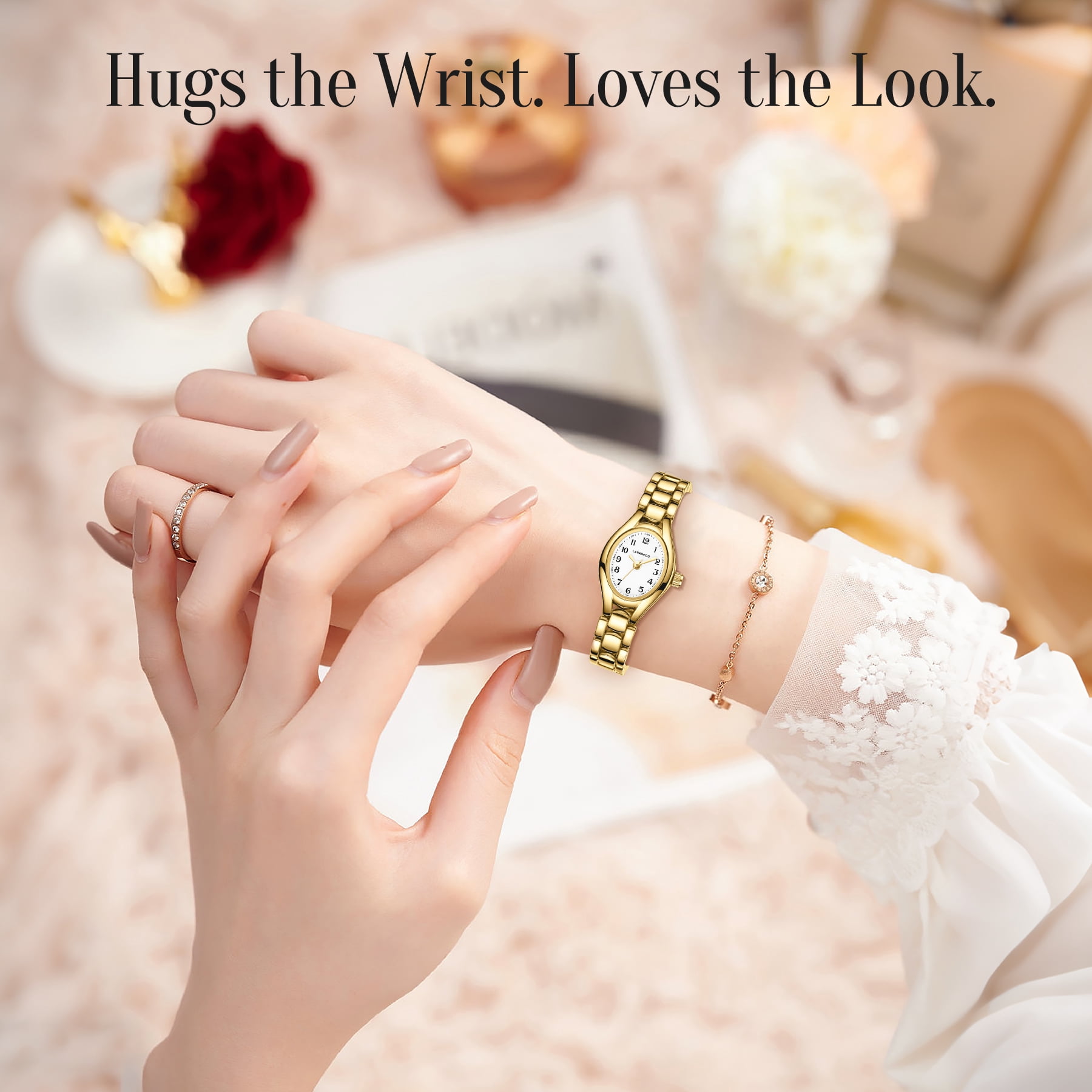 Woman Watches Elegant Oval GoldWhite Ladies Quartz Watch with Stainless Steel Strap Waterproof Woman Watch Gift for Woman