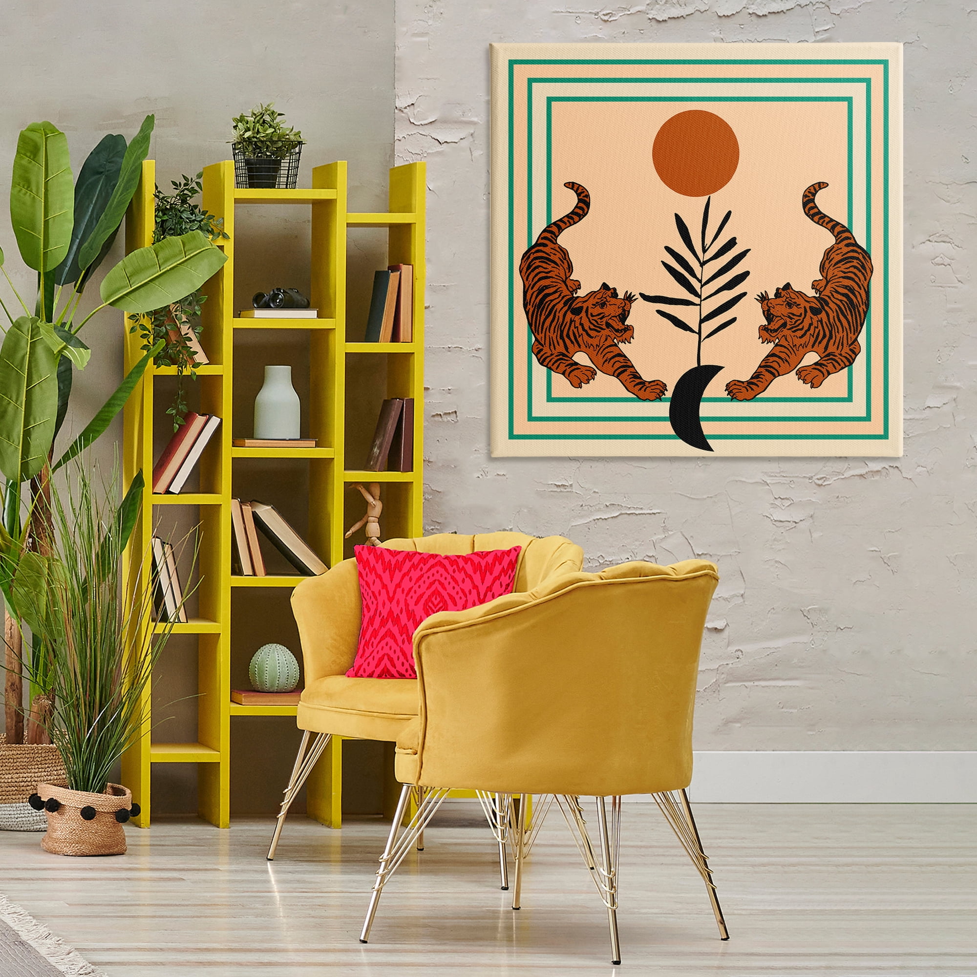 Stupell Industries Symmetrical Tropical Tigers Animals Painting Wrapped Canvas Art Print Wall Art, 36 x 36