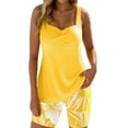 thumbnail image 2 of Qwertyu Two-Piece Body-Covering Printed Boxer Swimsuit, Tankini with Shorts and Tummy Control, Two Piece Swimsuit for Women Yellow L, 2 of 7