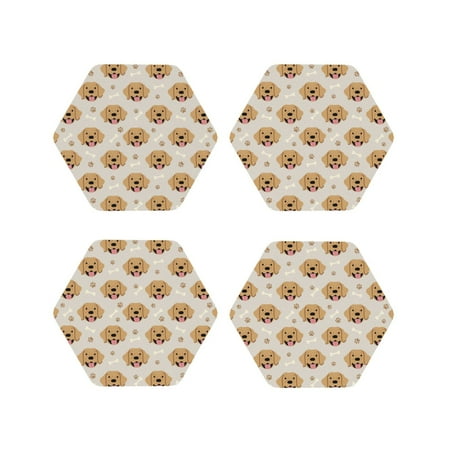 

Coasters Set of 4 - Joyous Labrador Retriever Dog Drink Coasters for Tabletop Protection Leather Coasters for Living Room Decor and Housewarming Gift Hexagon