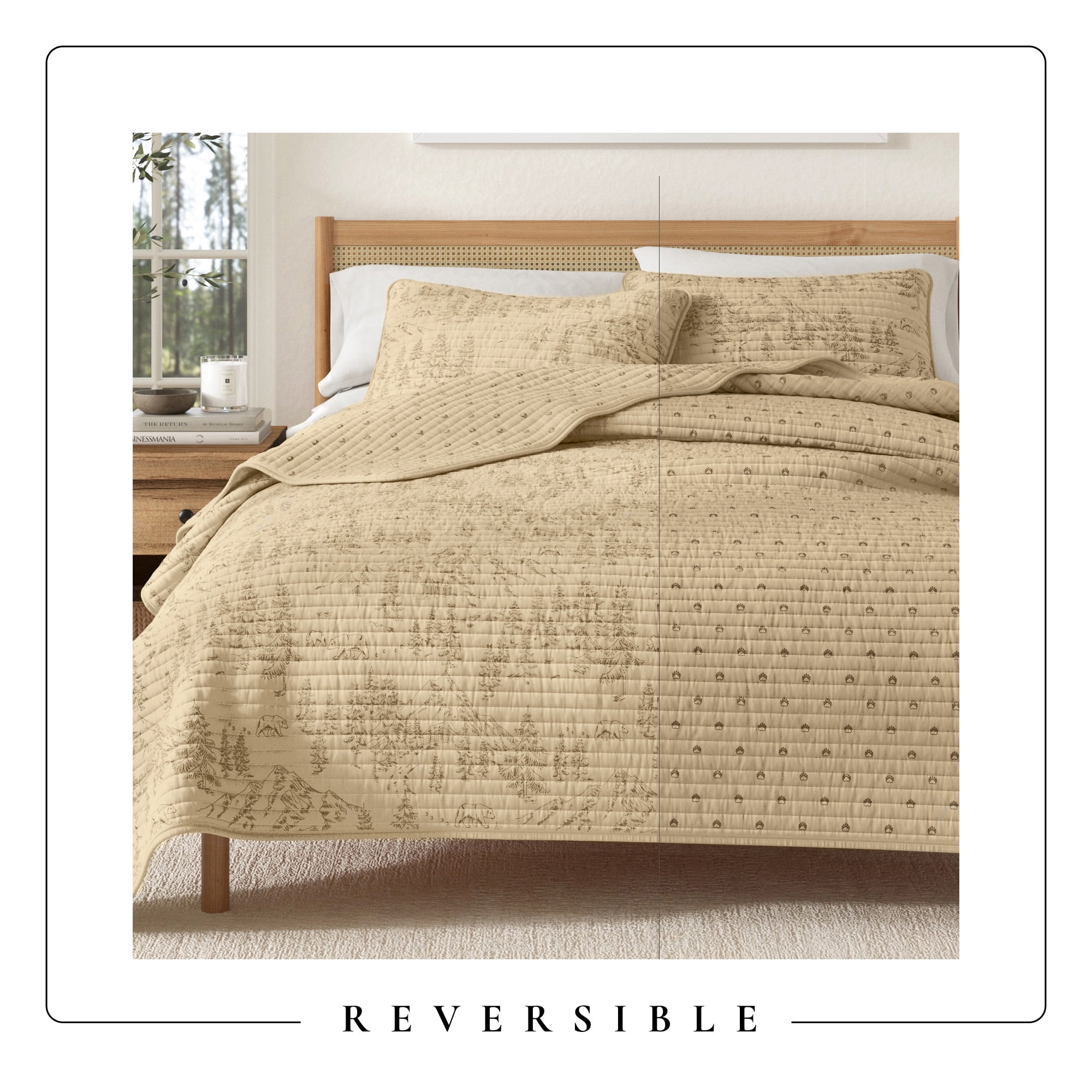 Lodge Quilt Set - Lightweight, Soft, All-Season - 2-Piece Reversible Rustic Bedding Set (Twin / Twin XL, Bear Mountain Scene)