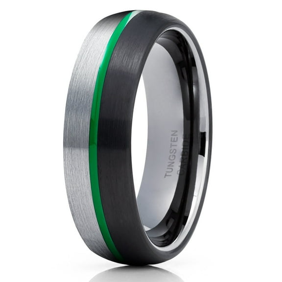 Gray Tungsten Ring Green Tungsten Wedding Band Anniversary Ring Men & Women Black Tungsten Ring Comfort Fit Ring