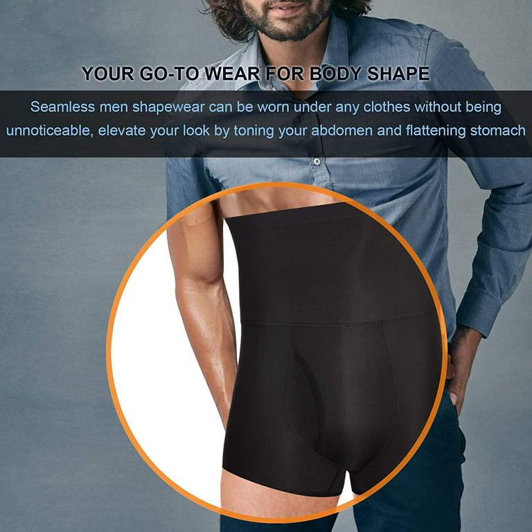 Molutan High Waist Tummy Control Shorts for Men Seamless Slimming Body  Shaper Compression Underwear Boxer Brief(Black, S)