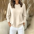 thumbnail image 2 of Vynhevius Women Crew Neck Sweater Solid Knit Long Sleeve Loose Fit Basic Casual Pullover Top, 2 of 7