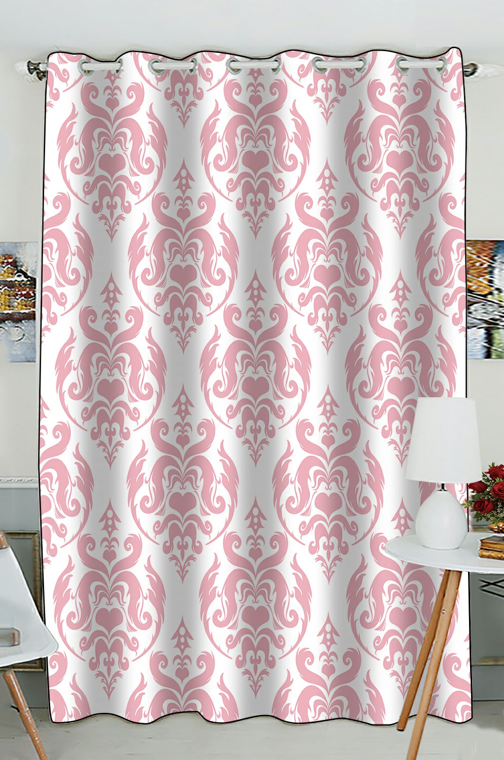 ECZJNT pink damask Blackout Window Curtain Drapery Panels 52x84 Inch
