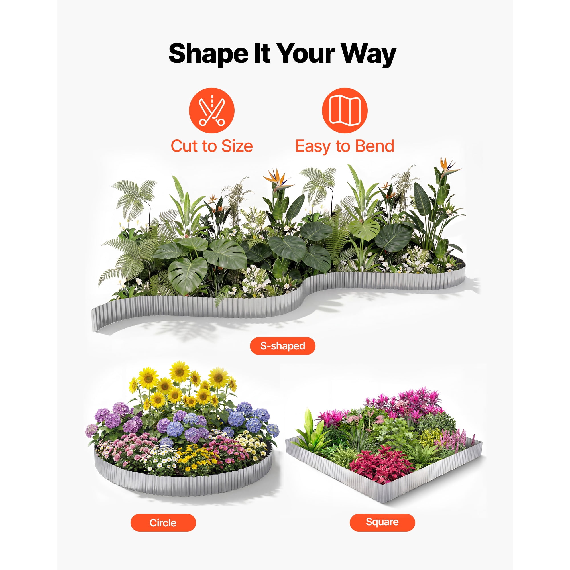 KFFKFF Galvanized Steel Landscape Edging, 50 ft x 6 in Metal Strips for Landscaping with Gloves, Flexible and Easy-to-Install Design, Durable Garden Edge Border for Flower Beds and Pathways