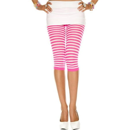 Music Legs 35748-HOTPINK-WHITE Stripes Opaque Capri, Hot Pink & White