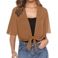 thumbnail image 2 of CIENVNSTG Women's Chiffon Cropped Bolero Sheer Shrugs Lightweight Short Bolero Cardigan Trendy 2026 Summer Tops Light Brown 2XL, 2 of 7