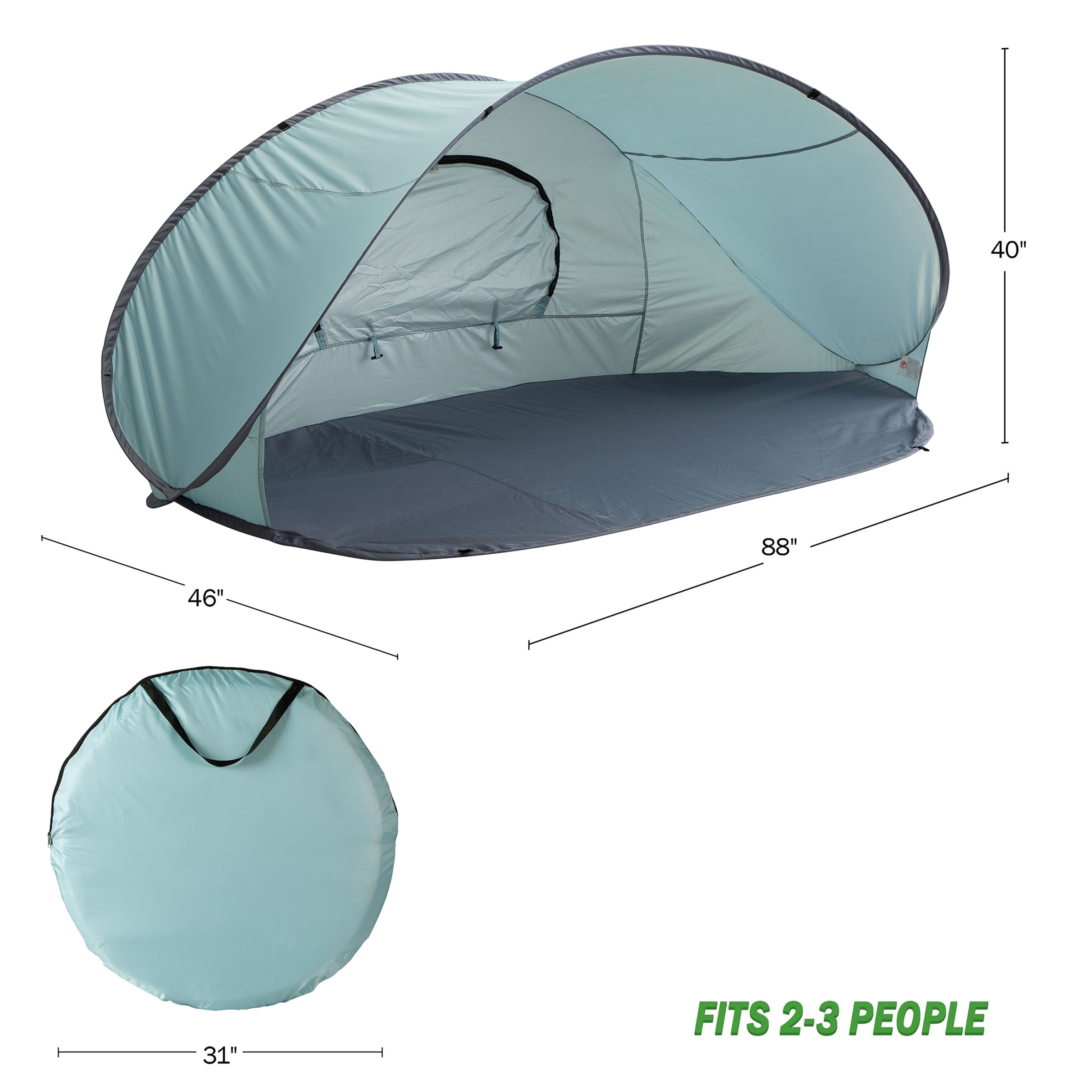 Wakeman Pop Up Beach Tent Sun Shelter - 2-3 Person UPF50+ UV Canopy, Blue