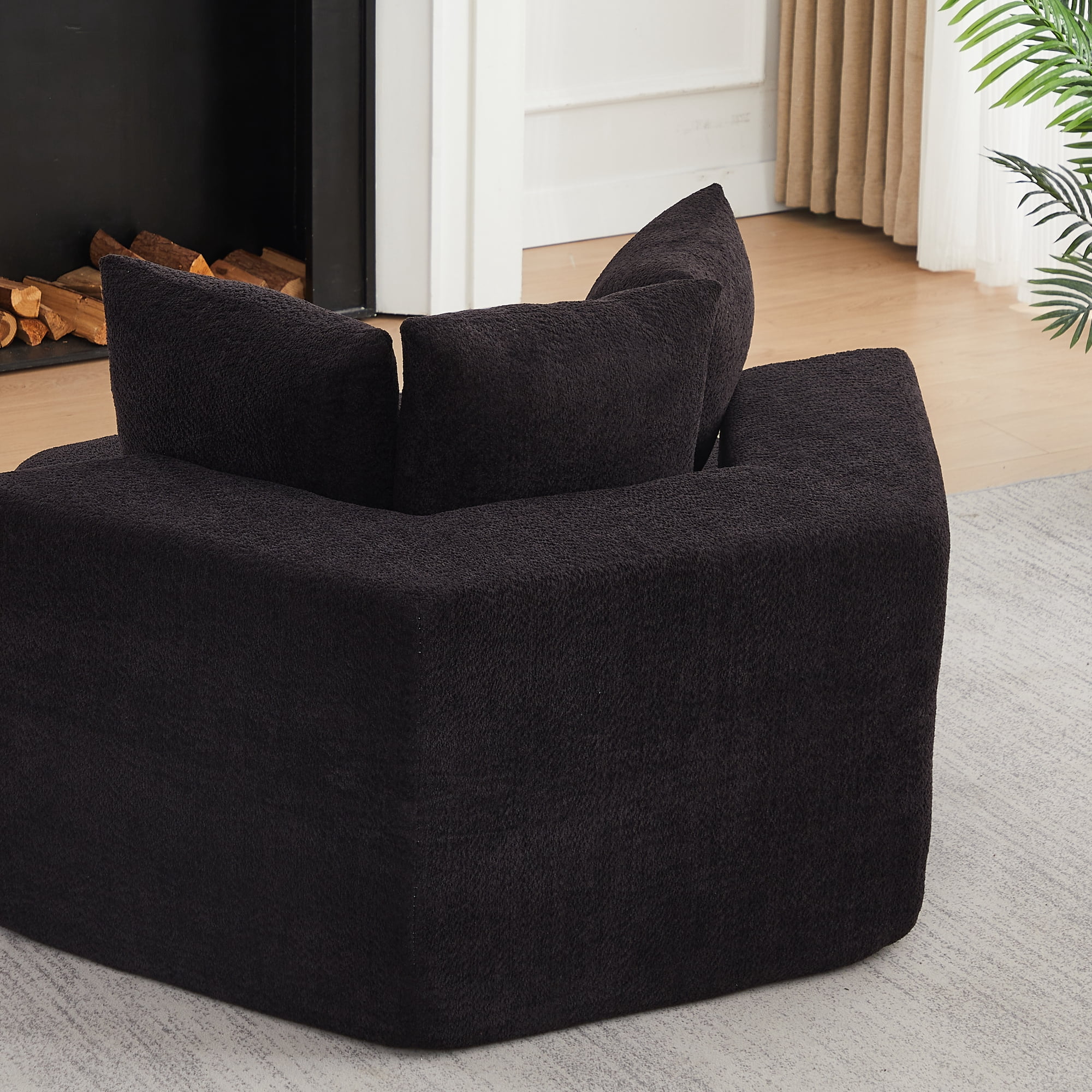 Leumius 54-inch Modern-style Hexagonal Single Lounge Chair, Chenille-Upholstered Sofa for Lounges, Game Rooms, Living Rooms and Bedroom Black