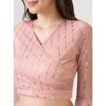 thumbnail image 4 of Globus Women Pink V-Neck Flared Sleeves Embellished Sheen Waist Tie-Up Party Crop Top, 4 of 5