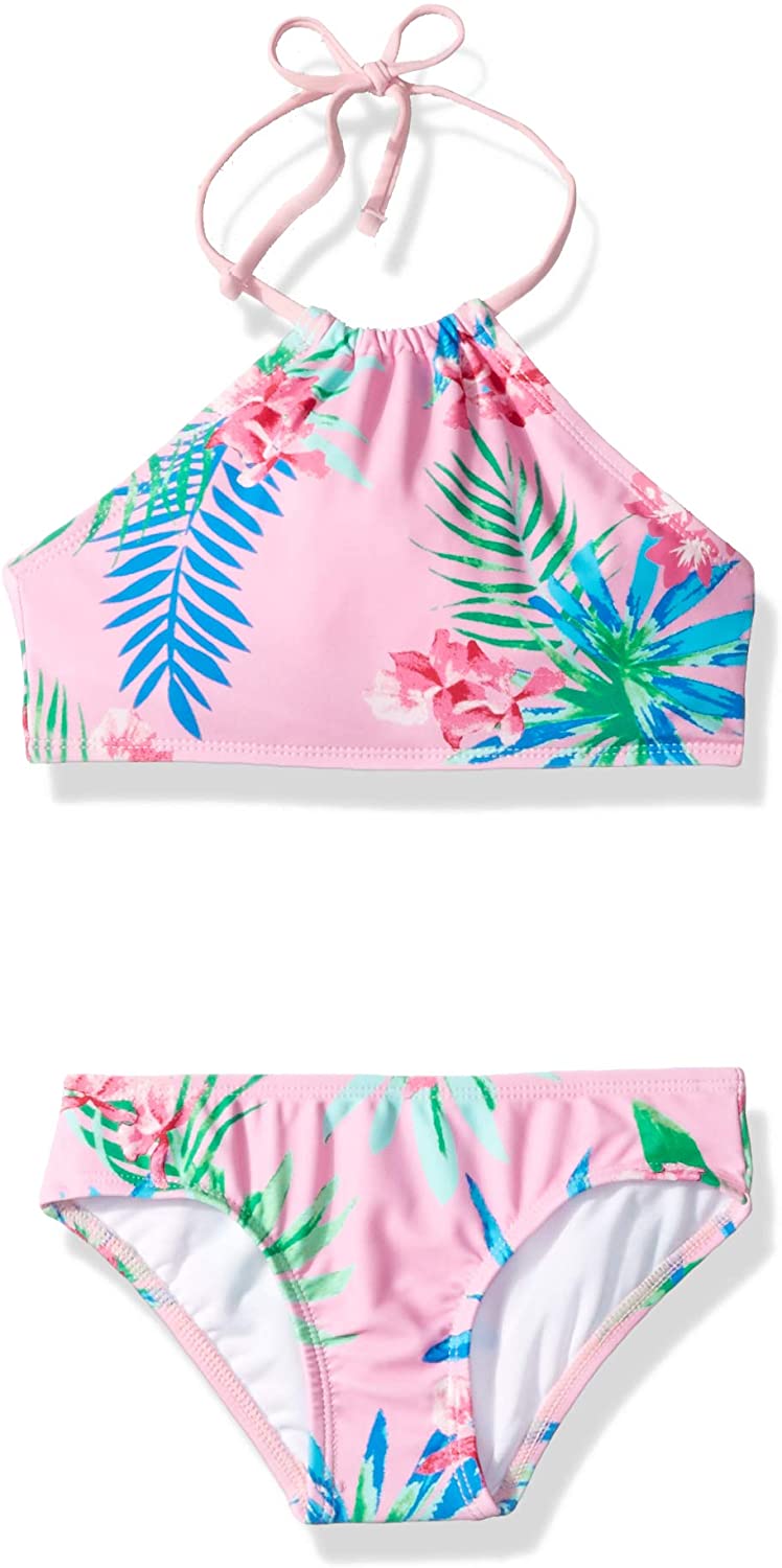 12 Kanu Surf Girls Big Mahina Beach Sport Halter Bikini 2-Piece Swimsuit Leonie Floral Pink