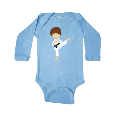 

Inktastic Cute Boy Brown Hair Karate Pose Black Belt Gift Baby Boy Long Sleeve Bodysuit