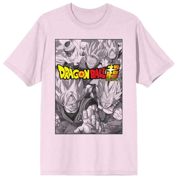 Dragon Ball Super Action Group Shot Crew Neck Short Sleeve Cradle Pink Men's T-shirt-Medium