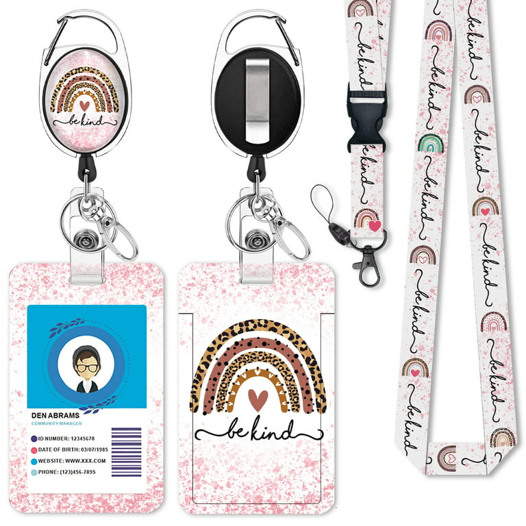 Cute Rainbow Lanyards for Id Badges, Retractable ID Badge Holder with  Detachable Lanyard, Fashionable Badge Reel Heavy Duty with Carabiner Clip,  Nurse Teacher Office Gifts 