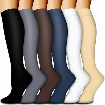 6 Pairs Compression Socks for Women and Men, Best Support for Running, Athletic, Travel, L/XL