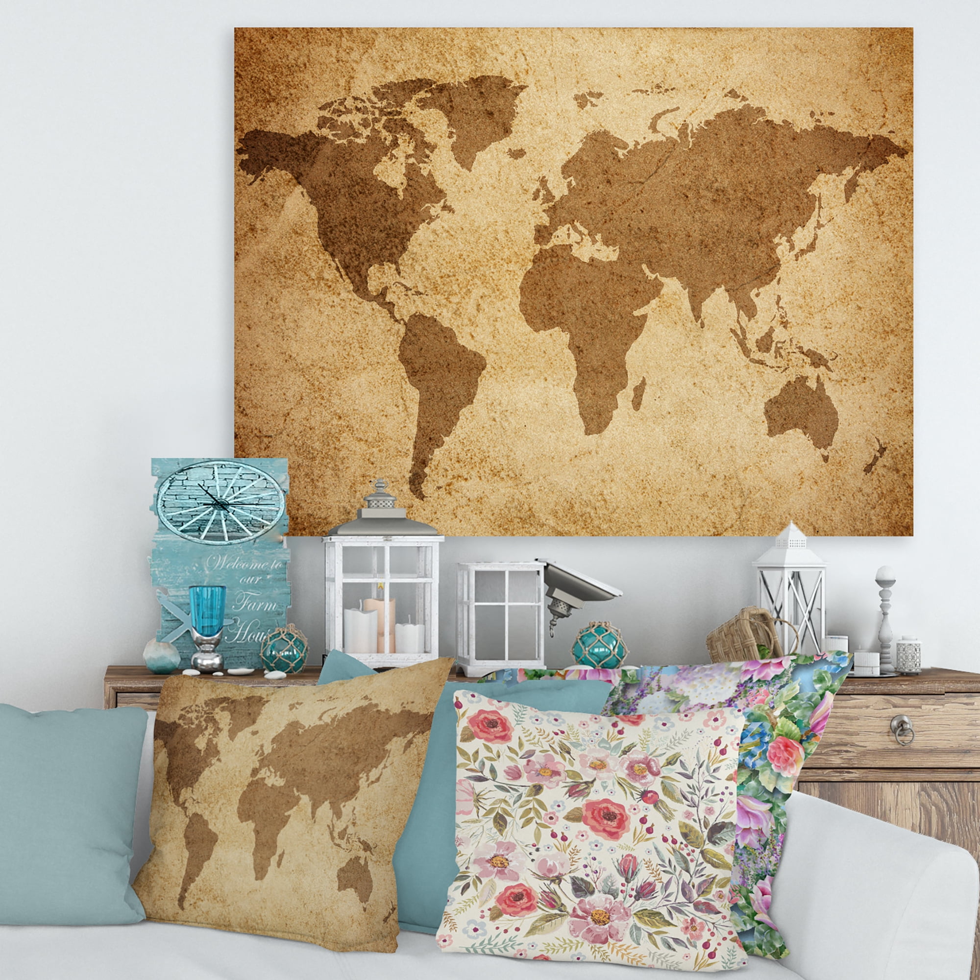 Ancient World Map V 32 in x 24 in Painting Canvas Art Print, by Designart