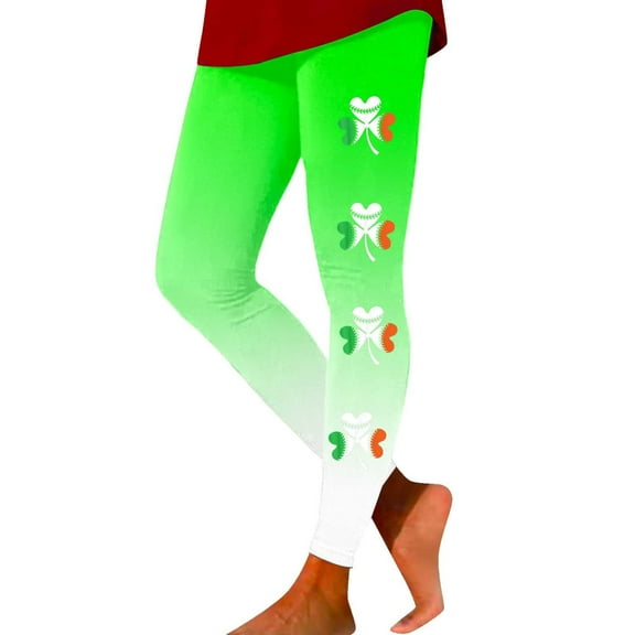 Mepaouo St. Patrick's Day Tights Women Shamrock Leggings High Waist Yoga Pants Trousers Sizes S-2X