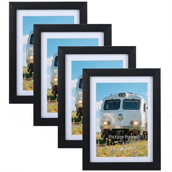 4 Pack 4x6 Picture Frame with Mat, 5x7 Picture Frame without Mat for Wall or Tabletop Display, Black