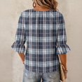 thumbnail image 7 of ZCNKMX Shirts for Women Crew Neck Plaid Grid Print 3/4 Sleeve Blouse, Tie Front Ruffle Hem Loose Relaxed Breathable Farmhouse Casual Outfits for Spring Summer Daily Country Style Tops Navy M, 7 of 7