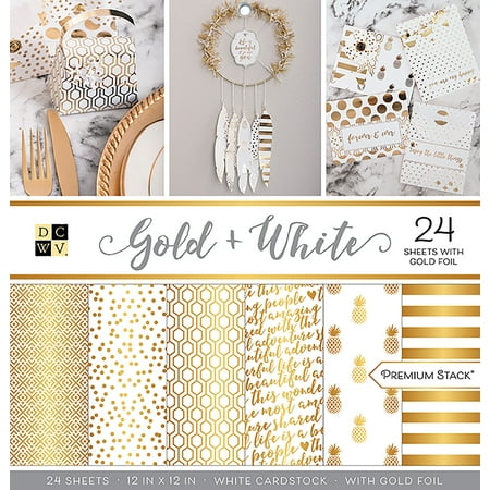 UPC: 0611356111328 | DCWV Single-Sided Cardstock Stack 12 X12  24/Pkg Gold & White W/Fold Foil