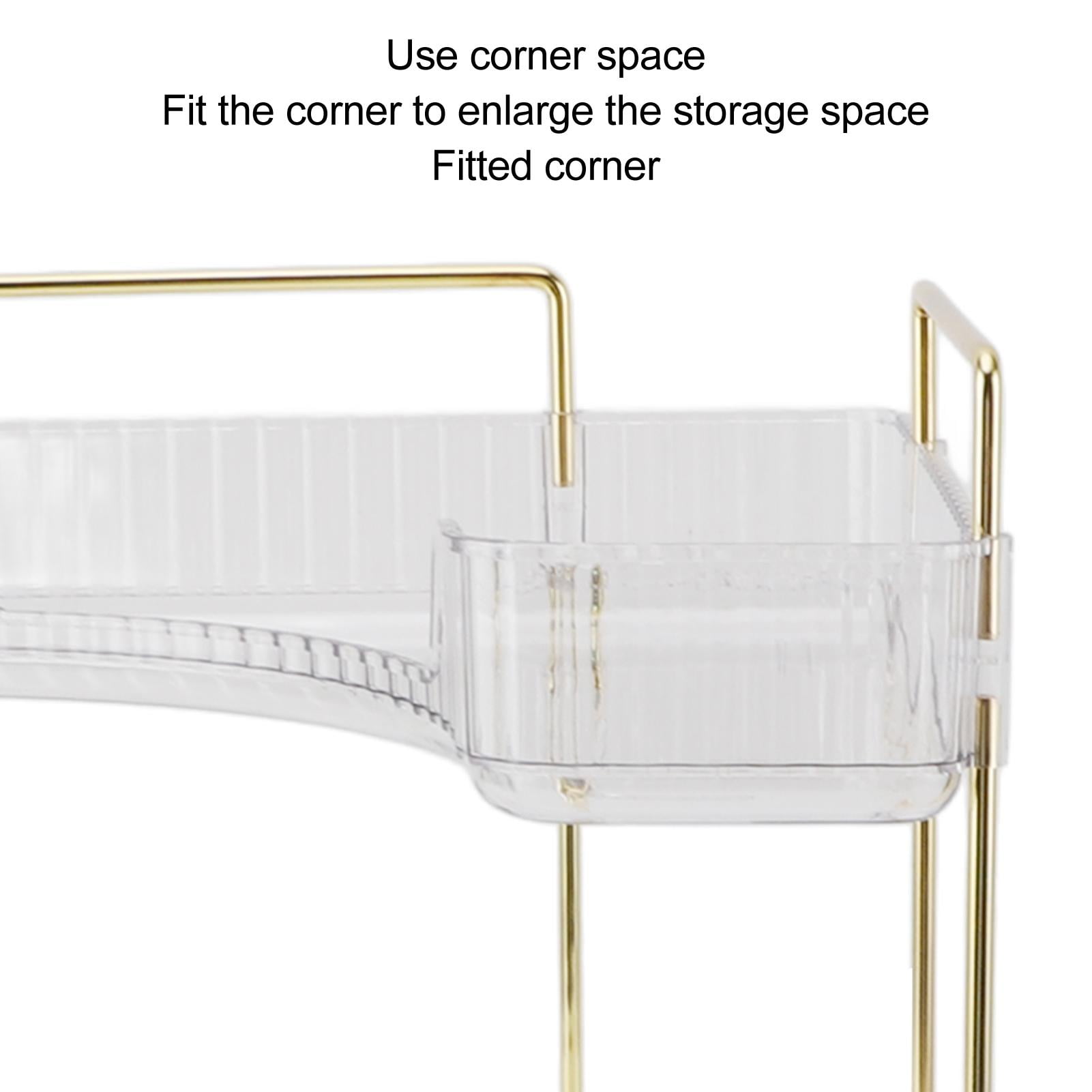 BIMZUC 2‑Tier Corner Bathroom Counter Organizer – Space‑Saving Metal Shelf for Cosmetics, Skin Care & Makeup, Transparent Design