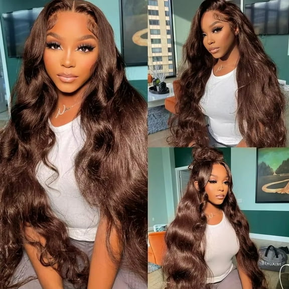 Chocolate Brown Human Hair Wig, Pre Plucked 200% Density Body Wave Human Hair Wig