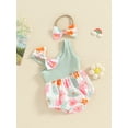 thumbnail image 3 of Mevireiy Newborn Baby Girl Bubble Romper Ribbed Knit Floral Sleeveless Strap One Shoulder Bodysuit, 3 of 9