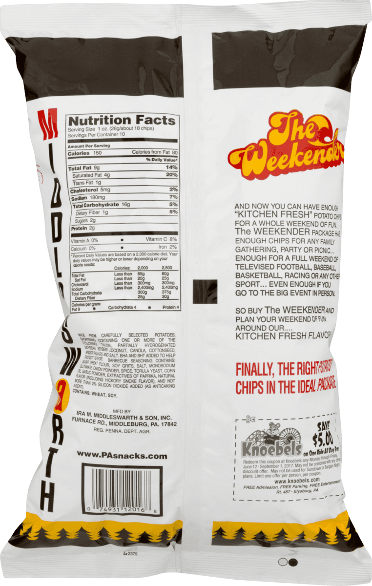 Middleswarth Kitchen Fresh Potato Chips Bar-B-Q Flavored The Weekender - 9 Oz. (4 Bags)